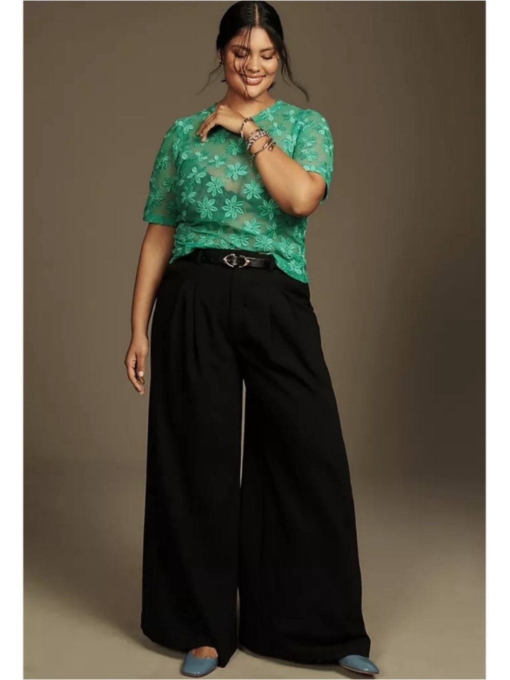 Anthropologie Porridge green floral sheer lace top sz 3X - Picture 4 of 9